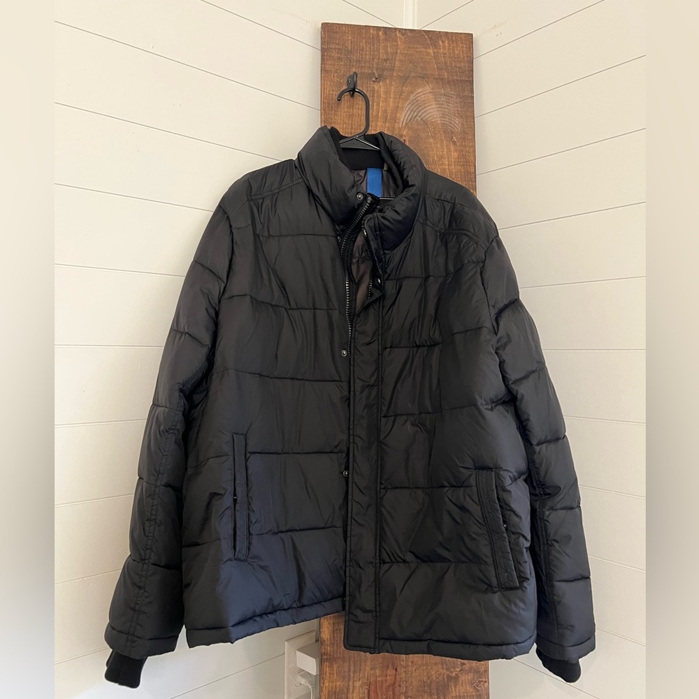 Andrew Marc Mens Puffer Jacket Double Collar Black Size XX Large